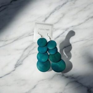 L 4 Tier Teal Bohemian Wooden Rounds Graduating 4"